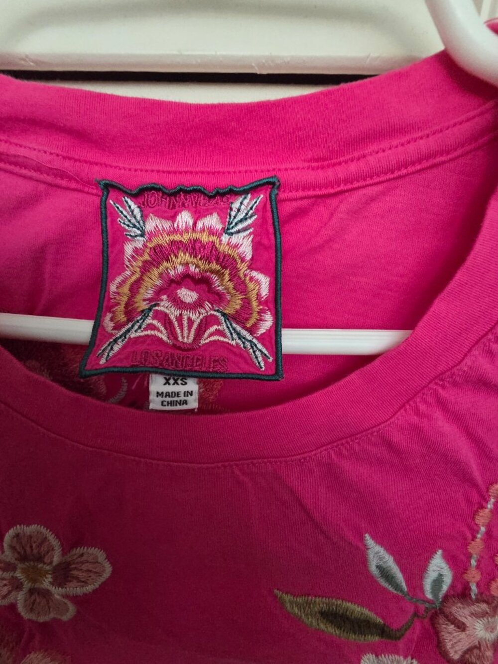 Johnny Was Joya Embroidered Draped Tee in Pink Fuchsia - Picture 7 of 7